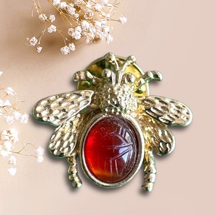Vintage Carved Amber lass Scarab Bee Pin